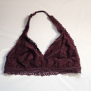 Aerie Bralette Women’s M Maroon Lace Unlined Halter Adjustable